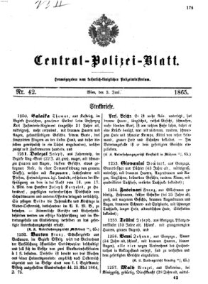 Zentralpolizeiblatt Samstag 3. Juni 1865