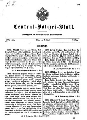 Zentralpolizeiblatt Mittwoch 7. Juni 1865