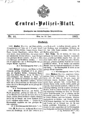 Zentralpolizeiblatt Samstag 10. Juni 1865