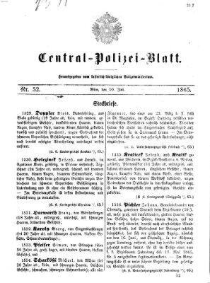 Zentralpolizeiblatt Montag 10. Juli 1865