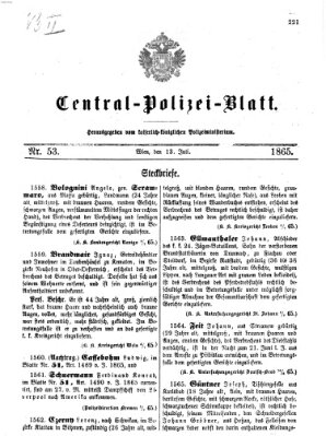 Zentralpolizeiblatt Donnerstag 13. Juli 1865