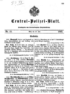 Zentralpolizeiblatt Mittwoch 19. Juli 1865