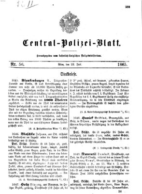 Zentralpolizeiblatt Samstag 22. Juli 1865