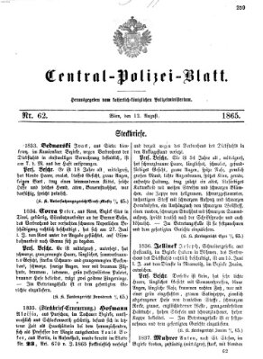 Zentralpolizeiblatt Samstag 12. August 1865