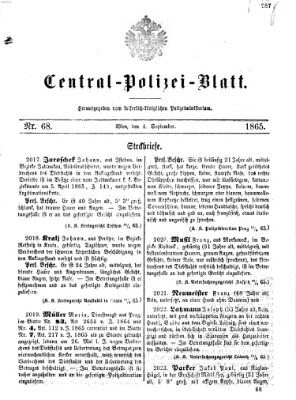 Zentralpolizeiblatt Montag 4. September 1865