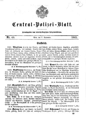 Zentralpolizeiblatt Donnerstag 7. September 1865