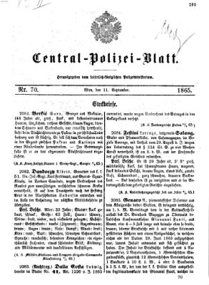 Zentralpolizeiblatt Montag 11. September 1865