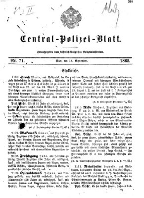 Zentralpolizeiblatt Samstag 16. September 1865