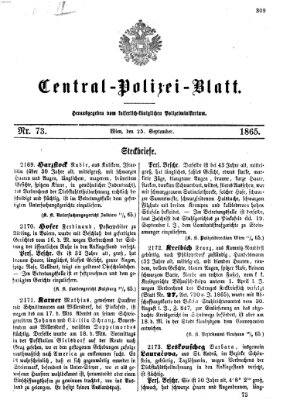 Zentralpolizeiblatt Montag 25. September 1865