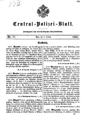 Zentralpolizeiblatt Montag 9. Oktober 1865