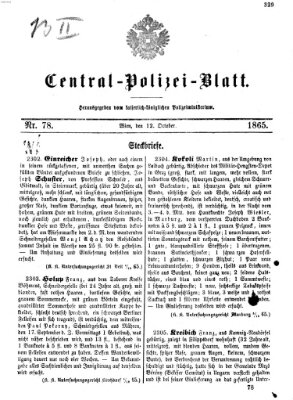 Zentralpolizeiblatt Donnerstag 12. Oktober 1865