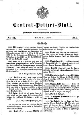 Zentralpolizeiblatt Samstag 21. Oktober 1865