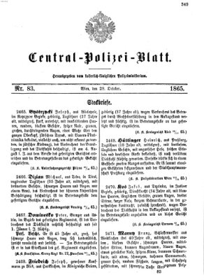 Zentralpolizeiblatt Samstag 28. Oktober 1865