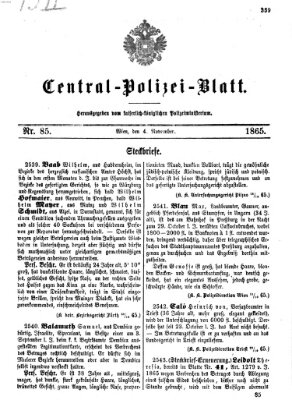 Zentralpolizeiblatt Samstag 4. November 1865