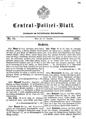 Zentralpolizeiblatt Dienstag 14. November 1865