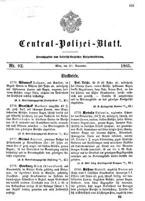 Zentralpolizeiblatt Dienstag 28. November 1865