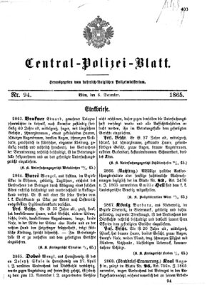 Zentralpolizeiblatt Mittwoch 6. Dezember 1865