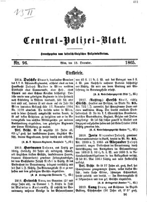 Zentralpolizeiblatt Mittwoch 13. Dezember 1865