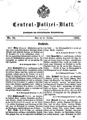 Zentralpolizeiblatt Samstag 23. Dezember 1865