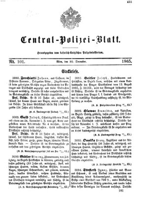 Zentralpolizeiblatt Samstag 30. Dezember 1865