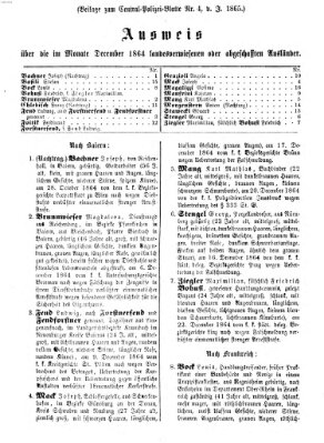 Zentralpolizeiblatt Montag 16. Januar 1865