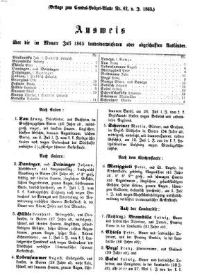 Zentralpolizeiblatt Samstag 12. August 1865