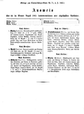 Zentralpolizeiblatt Samstag 16. September 1865