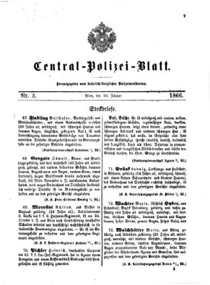 Zentralpolizeiblatt Mittwoch 10. Januar 1866