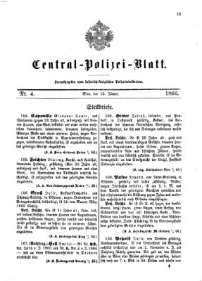 Zentralpolizeiblatt Montag 15. Januar 1866