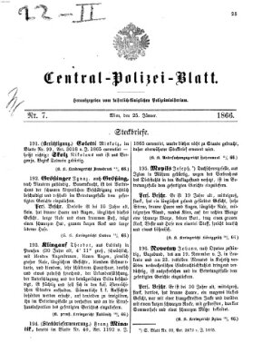 Zentralpolizeiblatt Donnerstag 25. Januar 1866