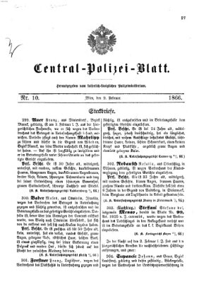 Zentralpolizeiblatt Freitag 9. Februar 1866