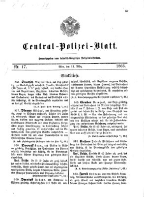 Zentralpolizeiblatt Dienstag 13. März 1866