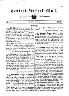 Zentralpolizeiblatt Samstag 7. April 1866