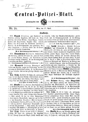 Zentralpolizeiblatt Dienstag 17. April 1866