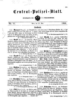 Zentralpolizeiblatt Mittwoch 23. Mai 1866