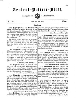 Zentralpolizeiblatt Donnerstag 14. Juni 1866