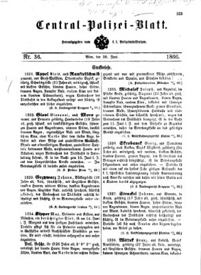 Zentralpolizeiblatt Mittwoch 20. Juni 1866