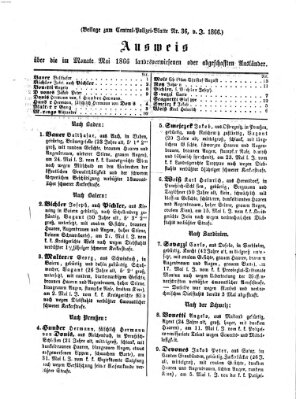 Zentralpolizeiblatt Mittwoch 20. Juni 1866