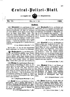 Zentralpolizeiblatt Montag 9. Juli 1866