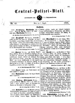 Zentralpolizeiblatt Dienstag 7. August 1866