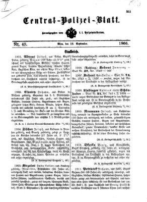 Zentralpolizeiblatt Dienstag 18. September 1866