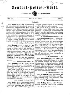 Zentralpolizeiblatt Dienstag 16. Oktober 1866