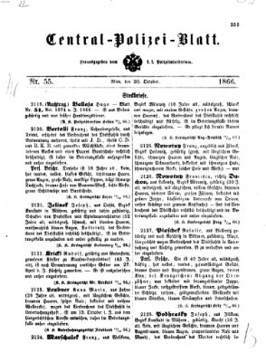 Zentralpolizeiblatt Samstag 20. Oktober 1866