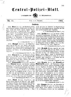 Zentralpolizeiblatt Samstag 3. November 1866