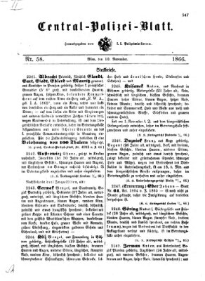 Zentralpolizeiblatt Samstag 10. November 1866