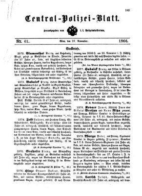 Zentralpolizeiblatt Dienstag 27. November 1866