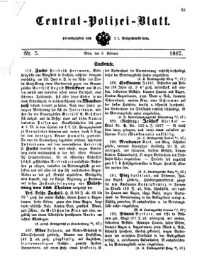 Zentralpolizeiblatt Mittwoch 6. Februar 1867