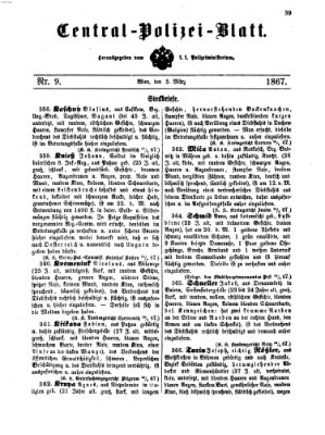 Zentralpolizeiblatt Dienstag 5. März 1867