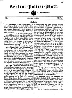 Zentralpolizeiblatt Mittwoch 20. März 1867