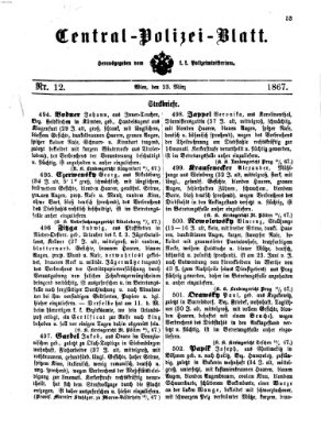 Zentralpolizeiblatt Samstag 23. März 1867